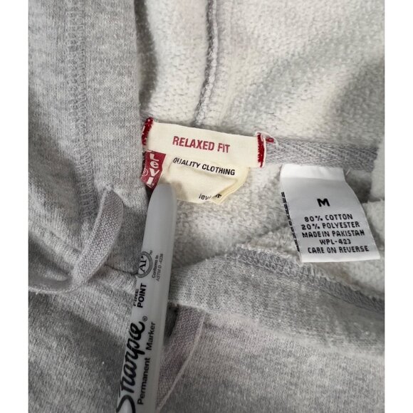 Vintage Levi’s Hoodie Men’s Medium Gray Pullover Old Logo Relaxed Fit - Picture 5 of 7